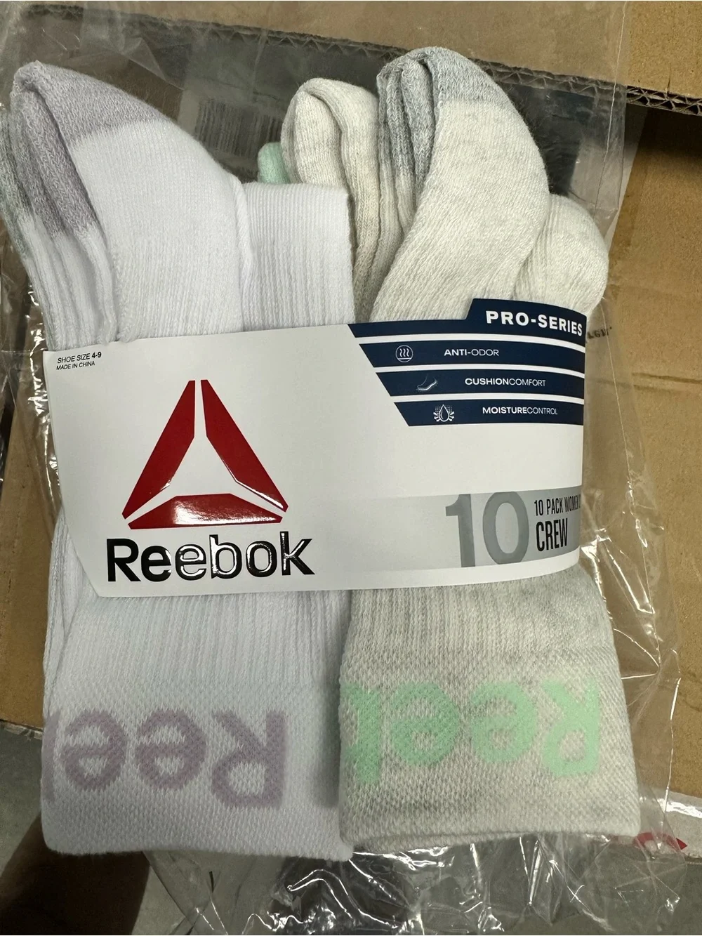 Reebok Women’s Pro-Series 10-Pack Crew Socks in White, Light Gray & Mint Accent